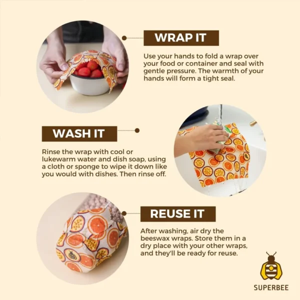 SuperBee's Beeswax Wraps “Beeginner” Set of 3 Sizes - Image 3